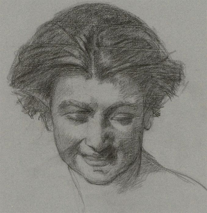 Early 20th Century Charcoal Drawing - The Laughing Boy