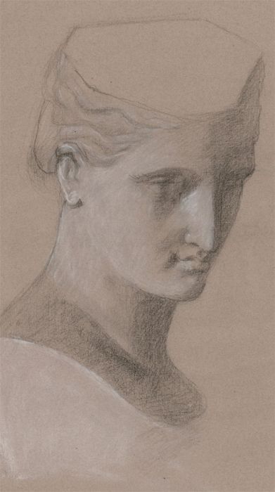 Early 20th Century Charcoal Drawing - Bust of a Classical Lady