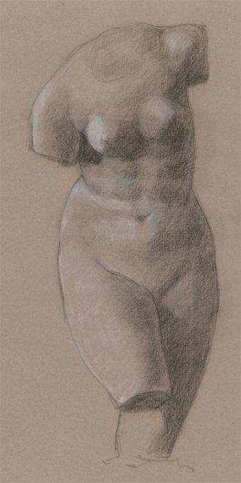 Early 20th Century Charcoal Drawing - Classical Nude Torso
