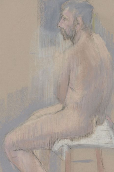 Contemporary Pastel - Male Nude Seated with Stool