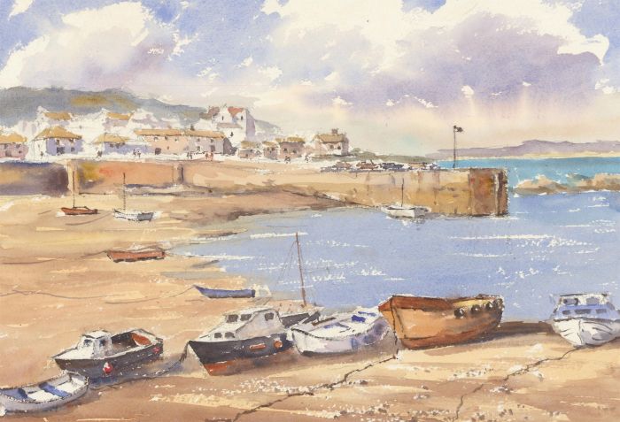 John A. Case - Double Sided Contemporary Watercolour, Beach/Bristol Harbour
