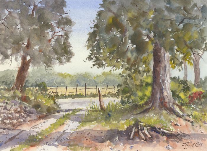 John A. Case - Signed Contemporary Watercolour, Overlooking a Field by the Road