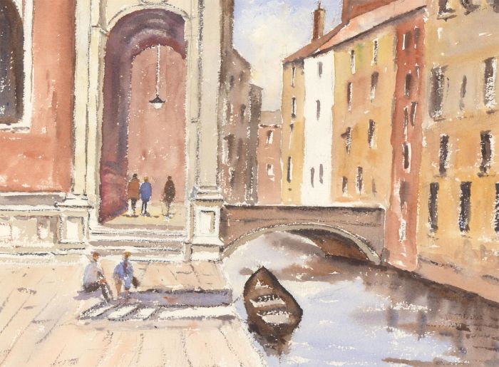 John A. Case - Contemporary Watercolour, Venice Street Scene Study
