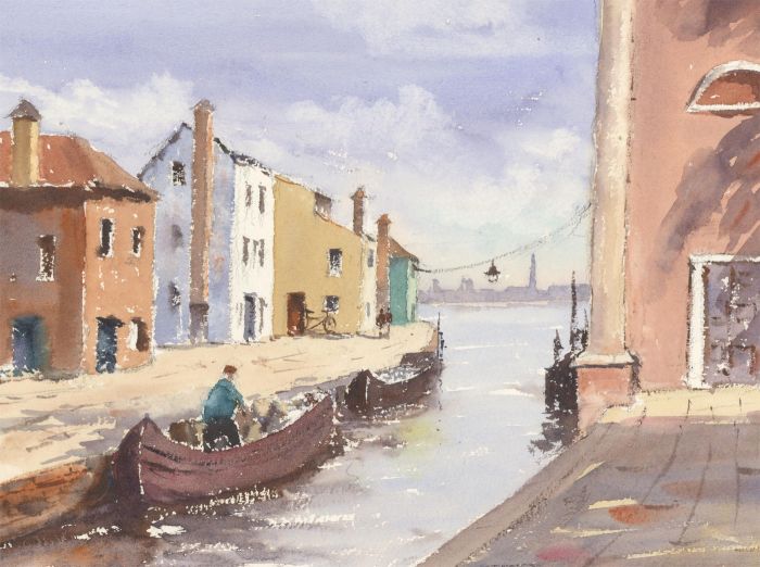 John A. Case - Contemporary Watercolour, Back Streets of Venice