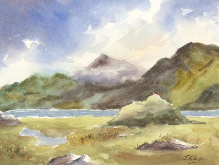 John A. Case - Signed Contemporary Watercolour, Mountain Landscape with a Lake