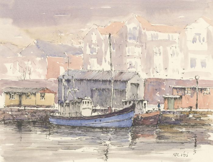 John A. Case - Signed 1992 Watercolour, Seafield Boat Study