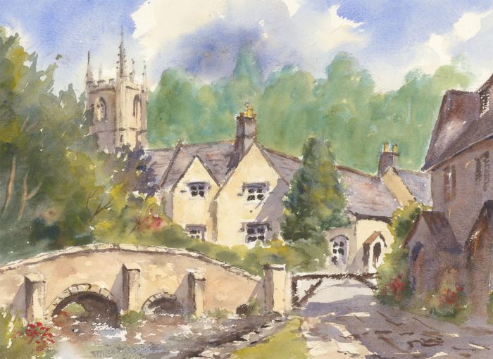 John A. Case - Contemporary Watercolour, Castle Combe, Wiltshire