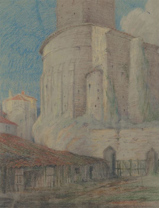 Mid 20th Century Pastel - Study of a Castle