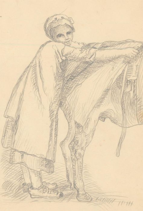 Thomas Barker of Bath (1769-1847) - Graphite Drawing, Girl and Horse