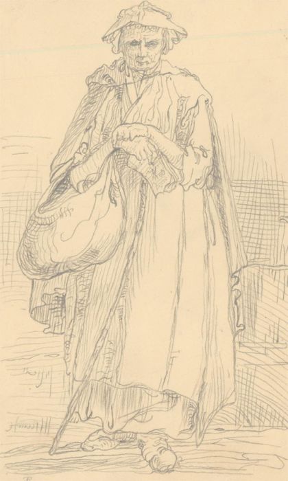 Thomas Barker of Bath (1769-1847) - Graphite Drawing, The Old Lady with a Stick