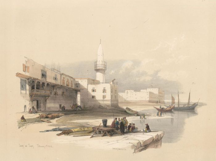 Louis Haghe after David Roberts - c.1887 Lithograph, Scene on the Quay of Suez