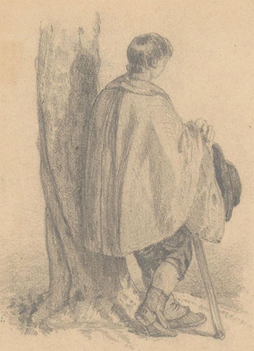 B.H - 1852 Graphite Drawing, Young man Resting