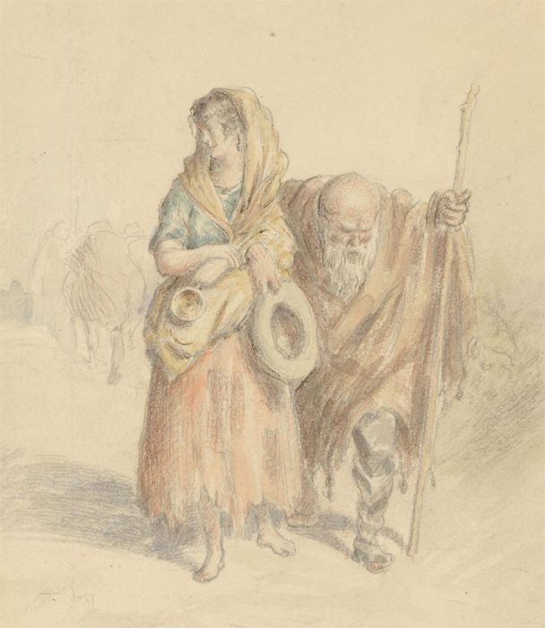 Late 19th Century Watercolour - Elderly Man and Young Woman