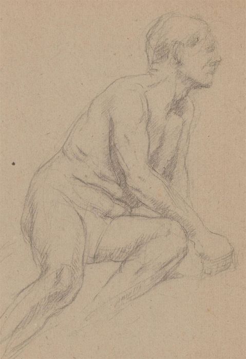 20th Century Charcoal Drawing - Study of a Sitting Man
