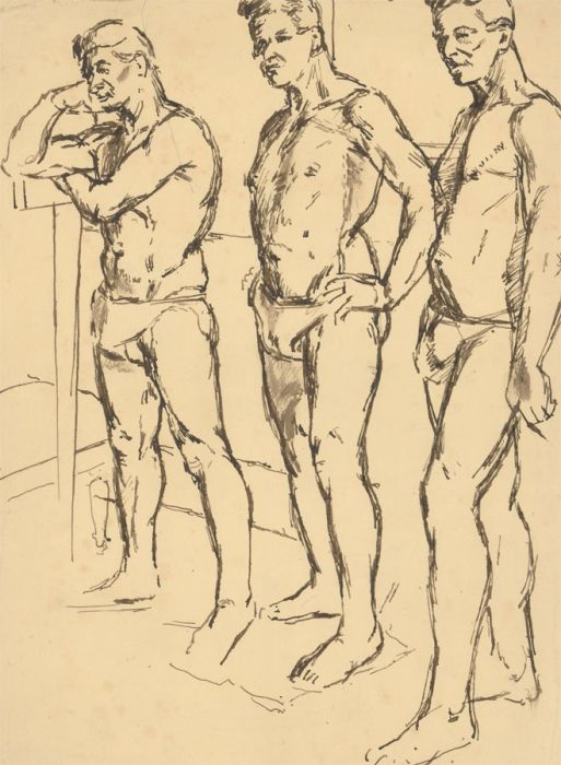Mid 20th Century Pen and Ink Drawing - Study of Three Standing Male Figures