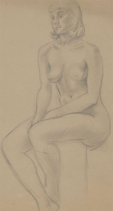 20th Century Graphite Drawing - Study of a Woman in a Seated Position