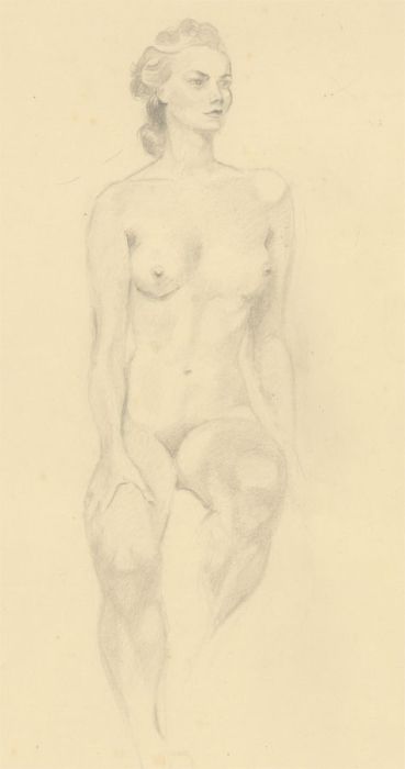 20th Century Graphite Drawing - Study of a Sitting Woman