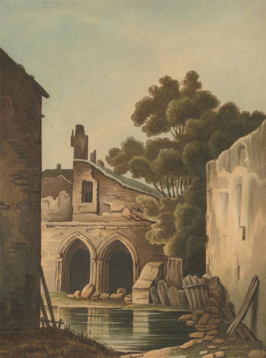 J.C.A. Marston - 1849 Watercolour, Ruins of the Church of Chamery, France