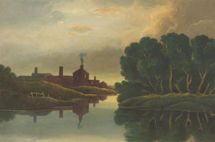 J.C.A. Marston - 1849 Watercolour, Dusk Along the River