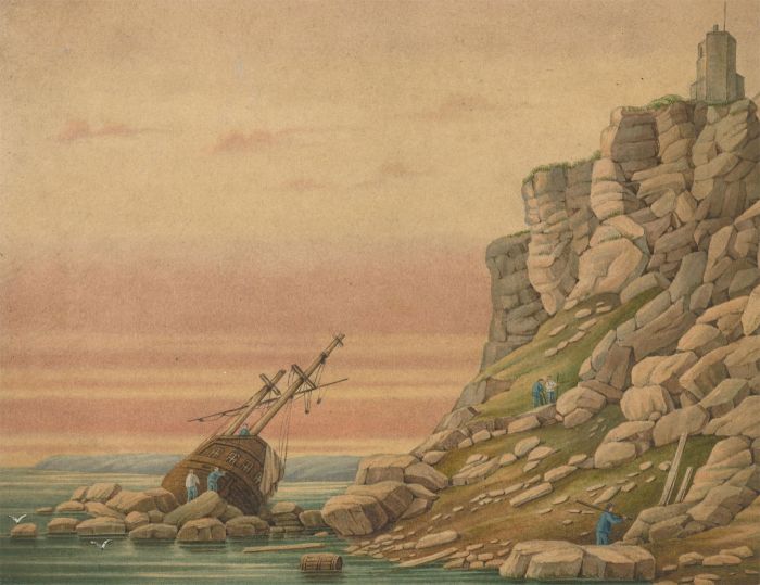 J.C.A. Marston - 1859 Watercolour, Run Aground