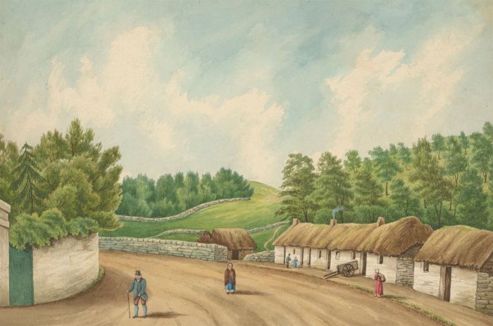 J.C.A. Marston - 1856 Watercolour, Country Lane with Figures