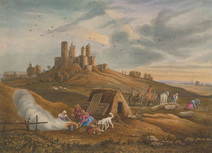 J.C.A. Marston - 1842 Watercolour, The Potato Harvest