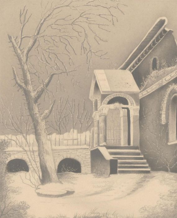 Mid 19th Century Graphite Drawing - Snow Covered Garden