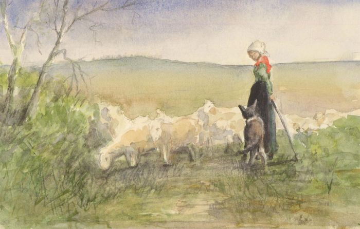 Audrey Pardoe - 20th Century Watercolour, The Shepherdess