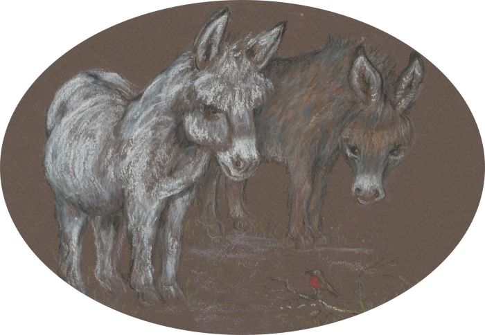Audrey Pardoe - 20th Century Pastel, Donkeys & Robin
