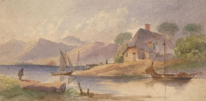 Late 19th Century Watercolour - Fisherman by Cottage