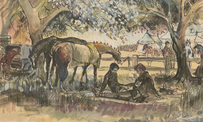 Jan Johnson - 20th Century Pen and Ink Drawing, Taking a Break