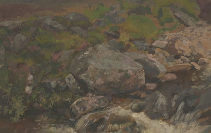 Alfred William Strutt - Early 20th Century Oil, Study of Moorland Rocks
