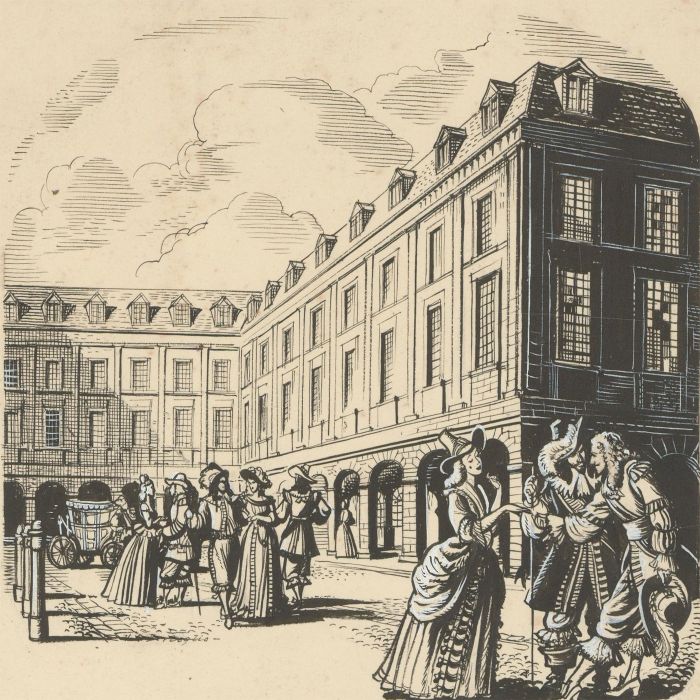 Moss Brothers Illustrations - Pen & Ink Drawing, Ladies & Gentlemen Promenading