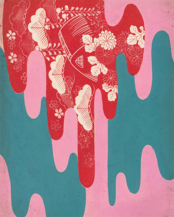 20th Century Gouache - Abstract Composition with Flowers