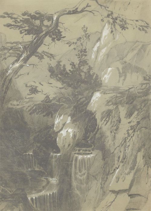 Mid 19th Century Graphite Drawing - Valley landscape