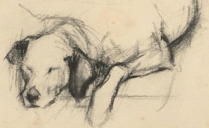 Anne Roger - A Pair of Mid 20th Century Charcoal Drawings, Sleeping Dogs