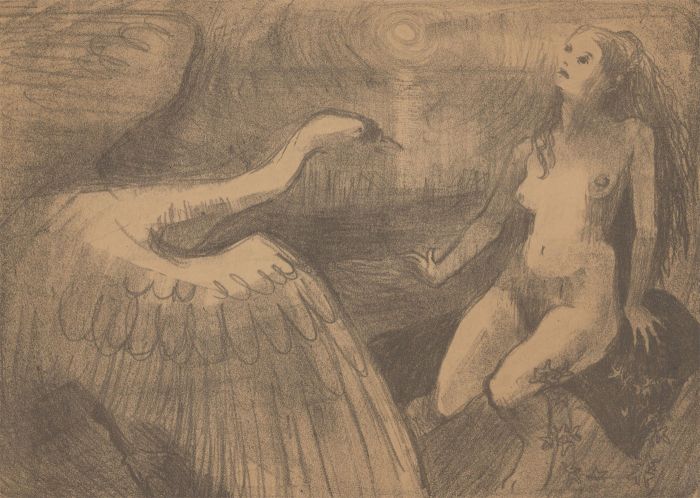 Anne Roger - Mid 20th Century Lithograph, The Girl & The Swan