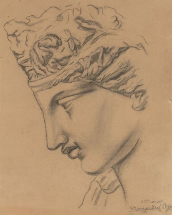 Domingo Meri Reig - 20th Century Charcoal Drawing, Sculptural Head Study