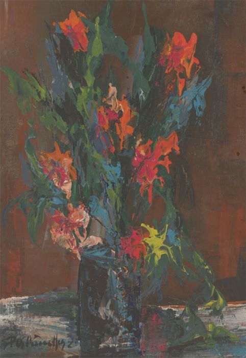 20th Century Acrylic - Vibrant Floral Still Life