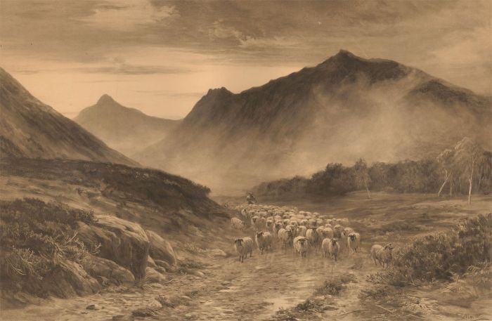 After John MacWhirter - 1903 Etching, The Peaks of Arran
