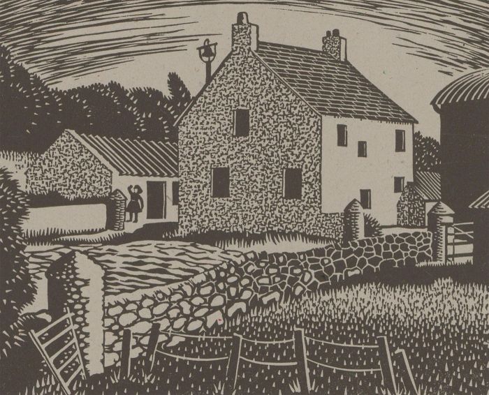 Robert Gordon Sellar (1920-2010) - Contemporary Linoprint, Farm at Browns Bay