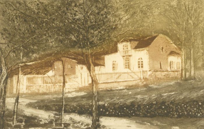 20th Century Etching - Countryside Cottage Study in the Woods