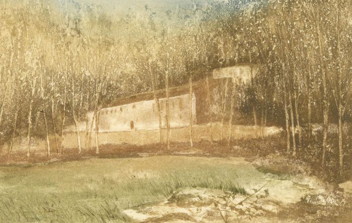 20th Century Etching - Countryside Barn Study