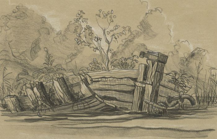 Peter Courtney - 1974 Charcoal Drawing, Barton Broad, Norfolk