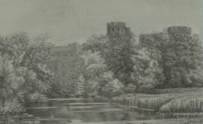 A.H. - Mid 20th Century Charcoal Drawing, Warwick Castle
