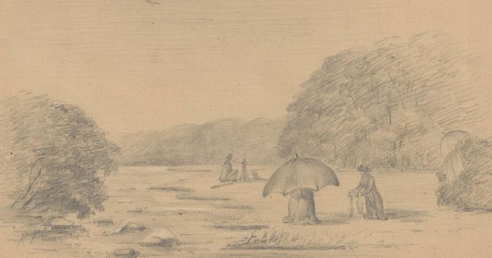Margaret Forde Hancock - Set of Three 1880 Graphite Drawings, Picnic in the Park