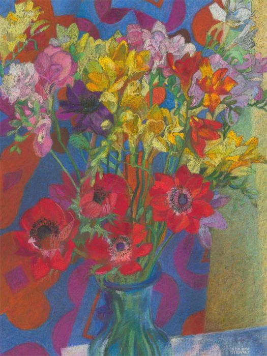 John Ivor Stewart PPPS (1936-2018) - Pastel, Vibrant Floral Still Life II