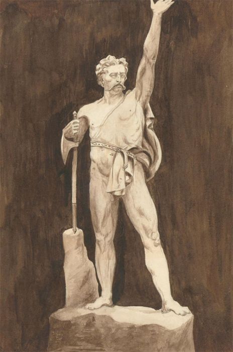 Early 20th Century Watercolour - Study of a Male Sculptural Figure