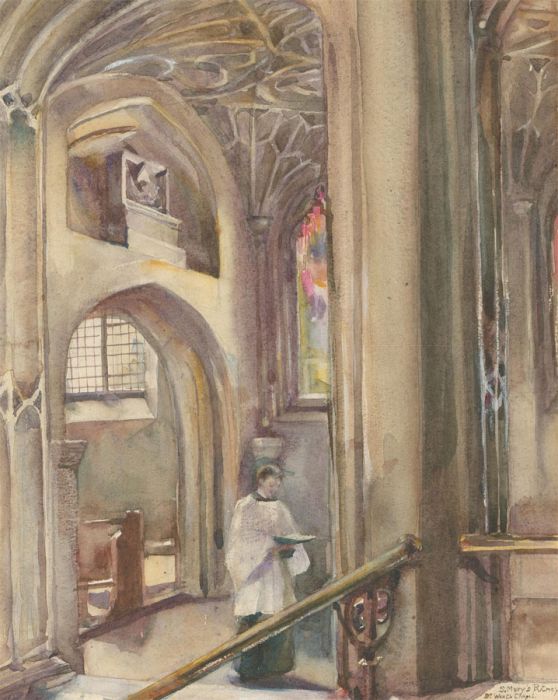 Mid 20th Century Watercolour - St. Mary's Church, Putney