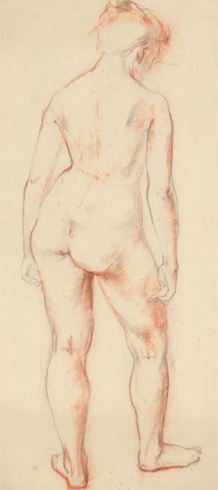 Anne Roger - Mid 20th Century Sanguine, Study of a Standing Female Figure